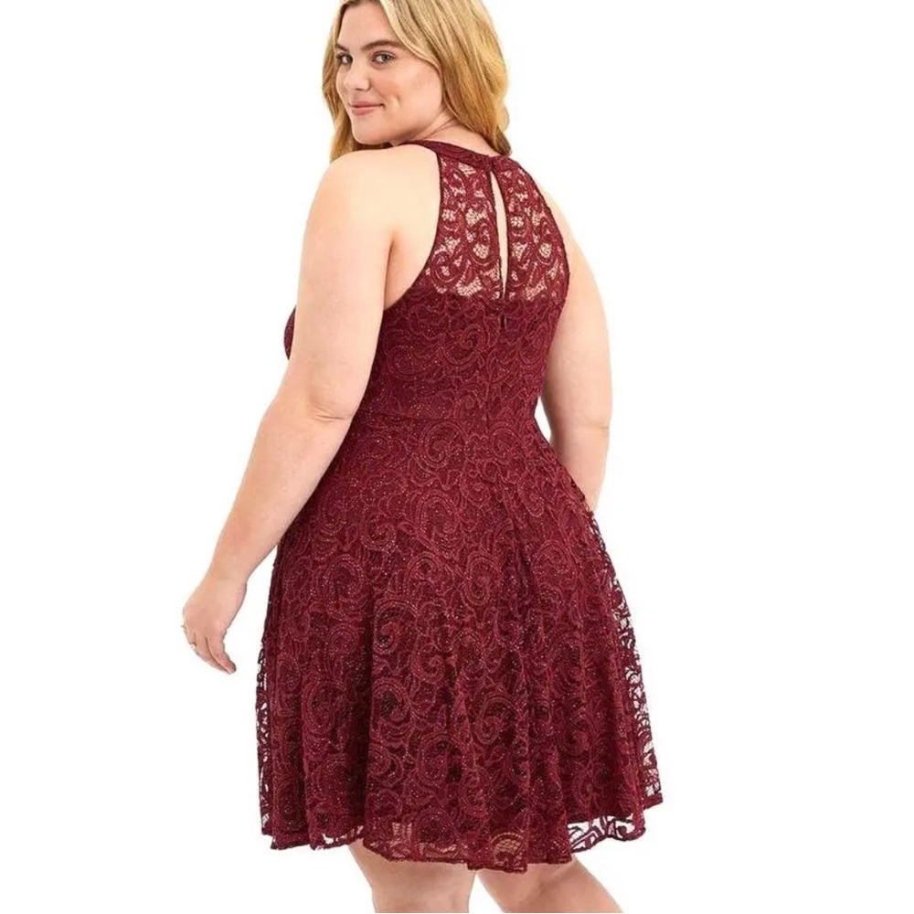 Torrid size 18 Burgundy Wine Sparkle Mini Lace Cocktail Formal Party Dress NWT - Picture 2 of 7